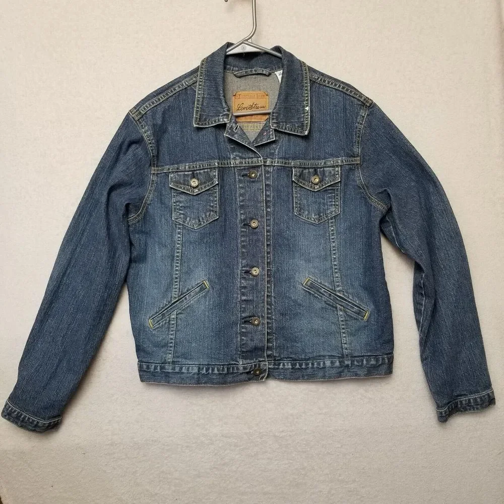 LEVI'S TRUCKER Button-Up Denim Blue Jacket - Youth‎ Size XL 16/18 With Stretch